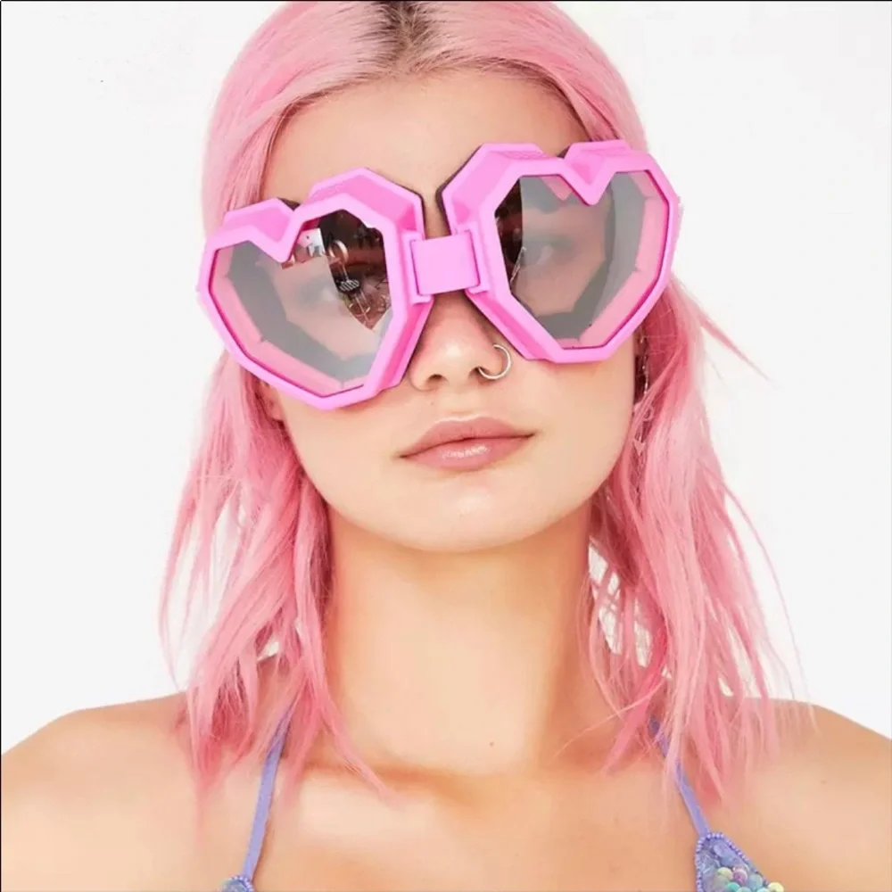 Unisex Heart Shaped Rhinestone Festival Rave Fashion Goggles Glasses
